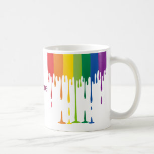Caneca De Café Arte Abstrata Líquida de Tinta Pingando Arco-íris
