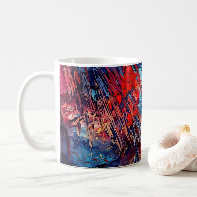 Caneca De Café Arte Abstrato Contemporânea Vermelha Azul de Fiaçã (Com Donut)