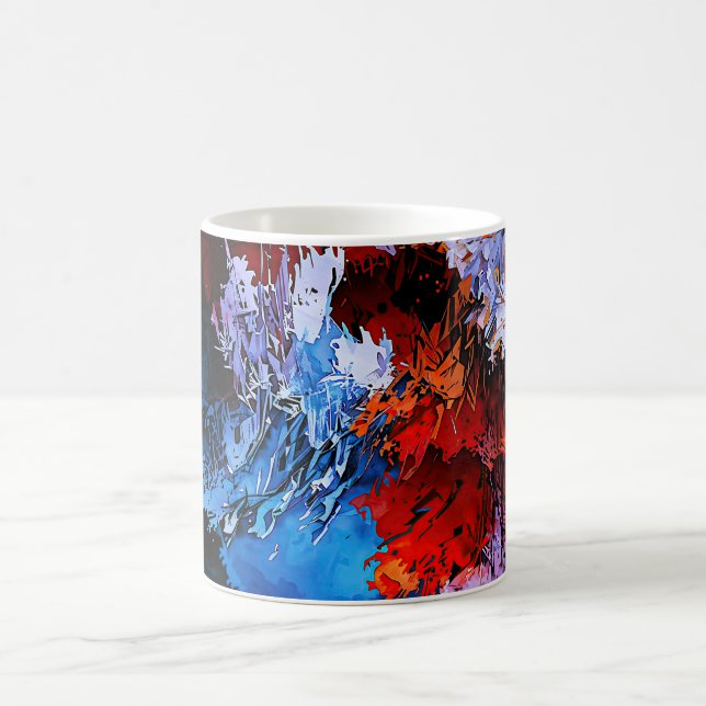 Caneca De Café Arte Abstrato Contemporânea Vermelha Inferno Azul  (Centro)