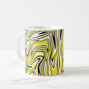 Caneca De Café Arte abstrato de Fluidos em Amarelo, Preto e Branc