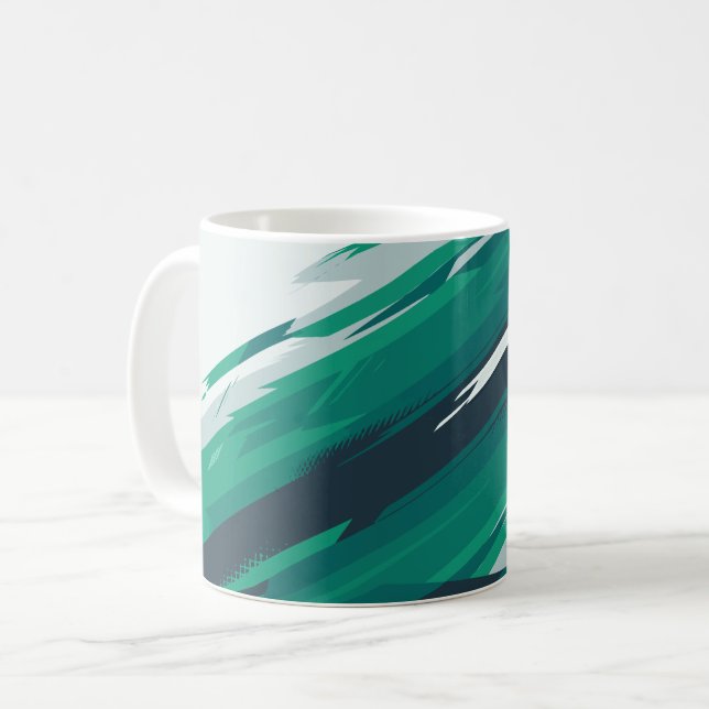 Caneca De Café Arte Abstrato Geométrica Verde Dinâmica (Frente Esquerda)