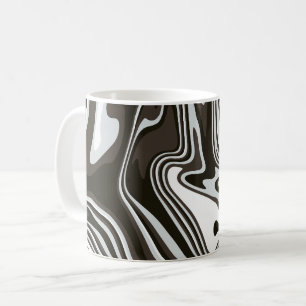Caneca De Café Arte Abstrato Preta, Branca, Marrom e Cinza