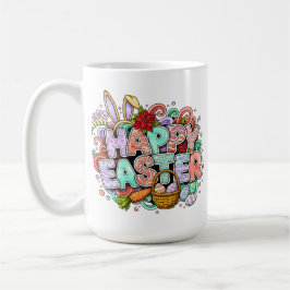 Caneca De Café Arte Alegre da Páscoa Com Orelhas de Coelho e Flor