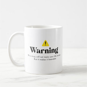 Caneca De Café Arte Amarelo Preto Citação de Alerta Minimalista