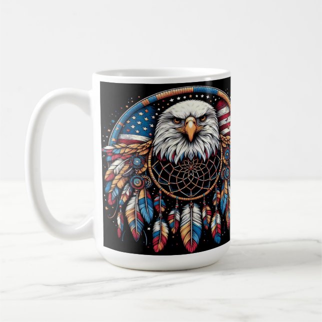 Caneca De Café Arte Americana Flag Eagle Com Dreamcatcher (Esquerda)