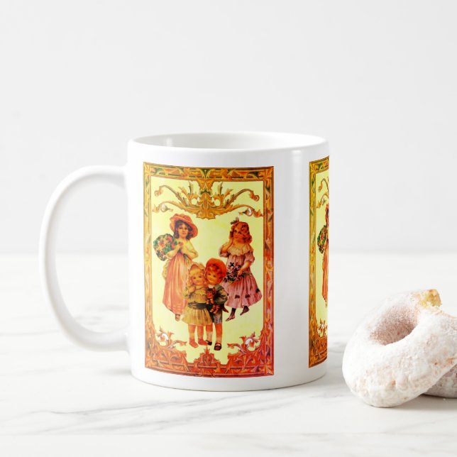 Caneca De Café Arte Antiga Crianças Vitorianas (Com Donut)