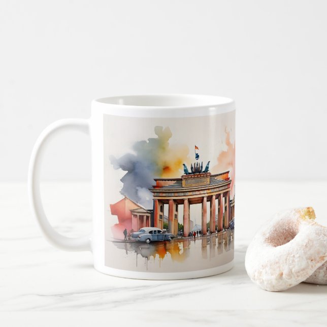 Caneca De Café Arte aquarela de Berlim (Com Donut)