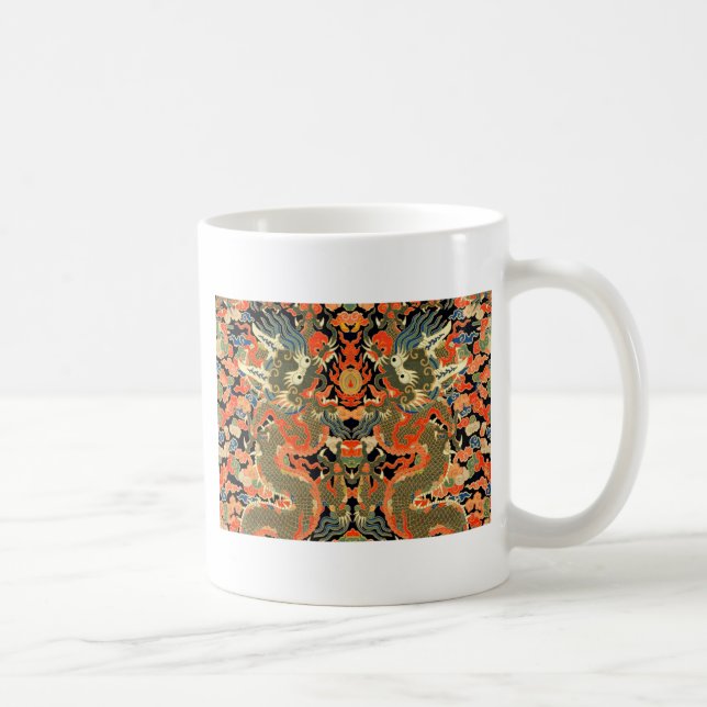 Caneca De Café Arte Asiática de Impressão Têxtil de Dragão Chinês (Direita)