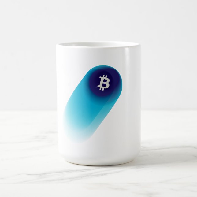 Caneca De Café Arte Bitcoin (Cometa - Estilo 1, Branco) (Centro)