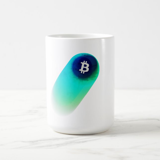 Caneca De Café Arte Bitcoin (Cometa - Estilo 2, Branco) (Centro)