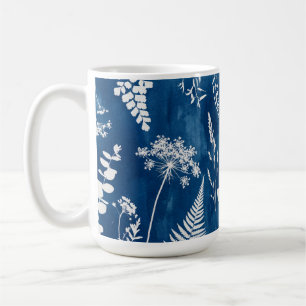 Caneca De Café Arte Botânica de Samambaia em Azul Cianotipia Prus