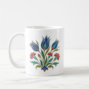 Caneca De Café Arte Botânica de Tulipa e Cravo Otomano   