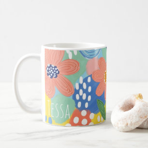 Caneca De Café Arte Botânica Divertida Floral Colorida e Fantasio