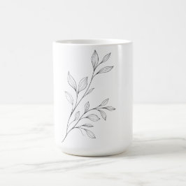 Caneca De Café Arte Botânica Minimalista em Linha Preta