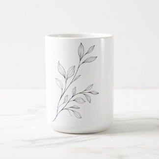 Caneca De Café Arte Botânica Minimalista em Linha Preta