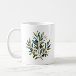 Caneca De Café Arte Botânica Ramo de Oliveira Otomano