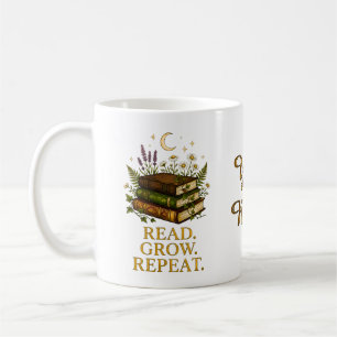 Caneca De Café Arte Botânico Vintage de Livros Leia Cresça Repita
