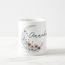 Arte Celestial Personalizada Floral Crescente Lua