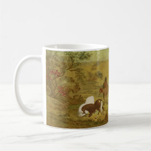 Caneca De Café Arte Chinesa Vintage Cavalos Sob Salgueiros