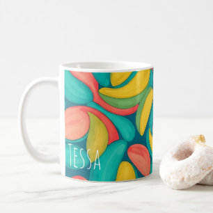 Caneca De Café Arte Colorida de Pétala Orgânica Retro Tropical em