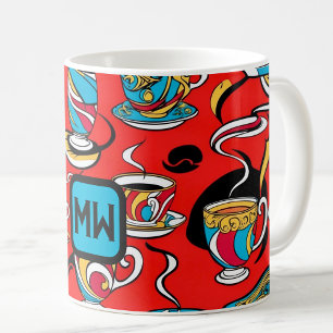 Caneca De Café Arte colorida, pop, imagens de café, monograma