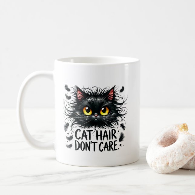 Caneca De Café Arte com palavras de sarcasmo sobre pelos de gato  (Com Donut)
