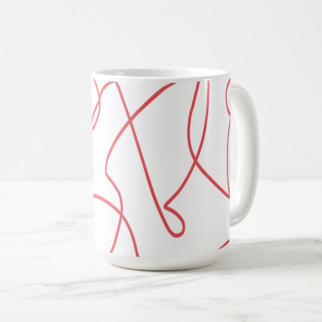 Caneca De Café Arte Contemporânea de Linha: Vermelho e Branco (Frente Esquerda)