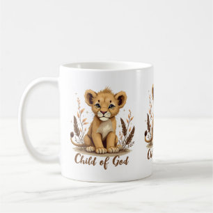 Caneca De Café Arte Cristã Adorável de Filhote de Leão Citação de