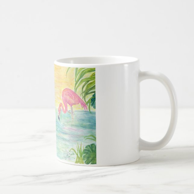 Caneca De Café Arte da aguarela de dois flamingos de Florida (Direita)