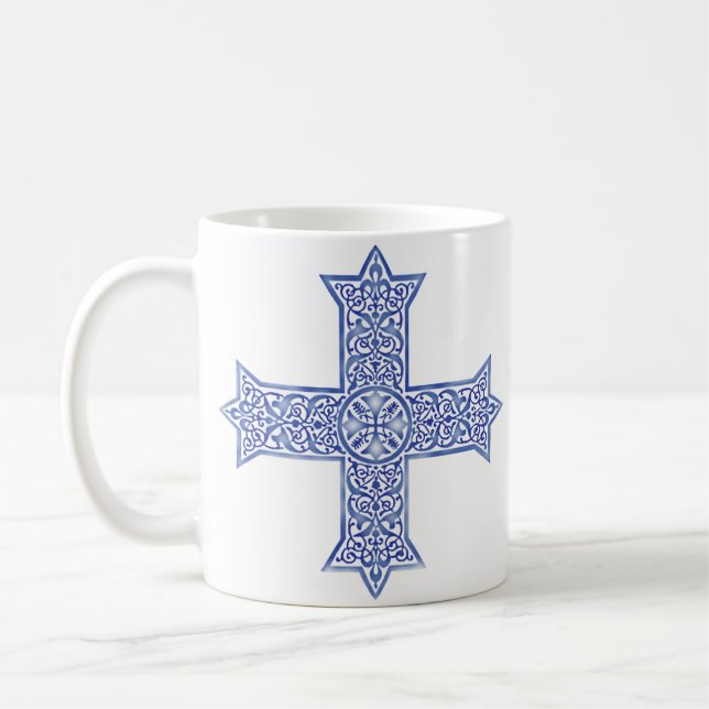 Caneca De Café Arte da Cruz Copta Azul Lapis Premium (Esquerda)