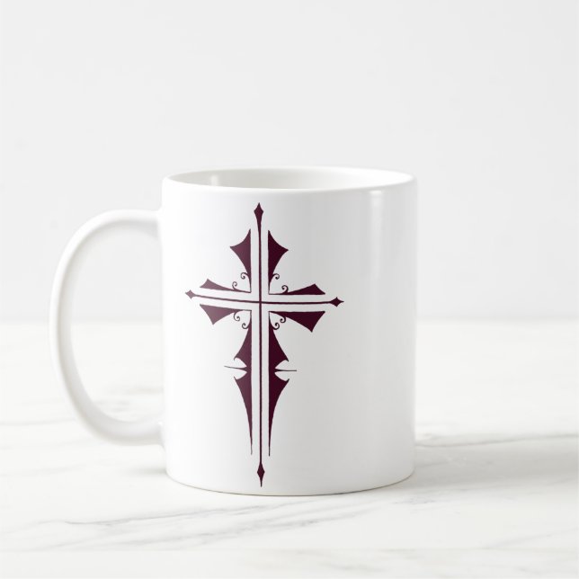 Caneca De Café Arte da Cruz Cristã Roxa Real (Esquerda)