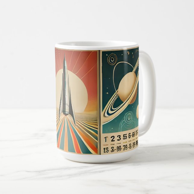 Caneca De Café Arte da Era Espacial Calendário Espaço Tempo (Frente Esquerda)