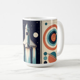 Caneca De Café Arte da Era Espacial de Meados do Século Navegação