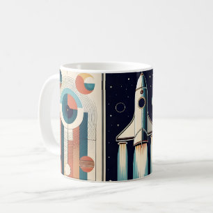 Caneca De Café Arte da Era Espacial de Meados do Século Navegação