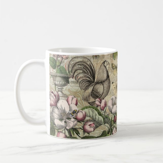 Caneca De Café Arte da Flor do Jardim Rooster (Esquerda)