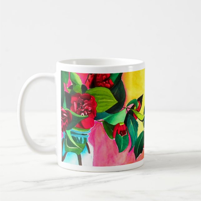 Caneca De Café Arte da flor Red Camellias (Esquerda)
