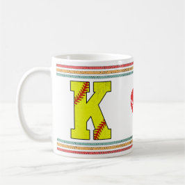 Caneca De Café Arte da Letra K de Softbol Vintage Retro