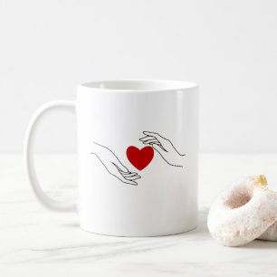 Caneca De Café Arte de Amor com Coração Vermelho Oferecido por Mã