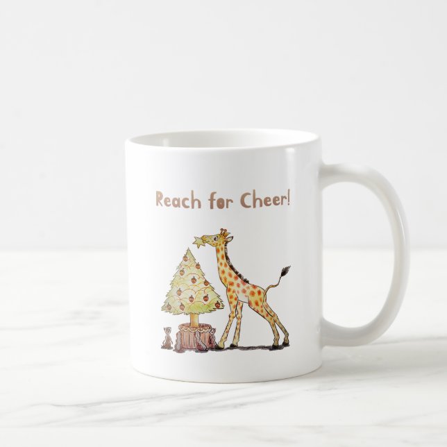Caneca De Café Arte de árvore de Natal com girafa desenhada à mão (Direita)