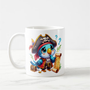 Caneca De Café Arte de Aventura do Papagaio Pirata Fofo