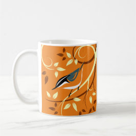 Caneca De Café Arte de Aves Estilizada - Nuthatch