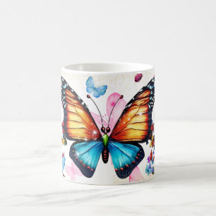 Caneca De Café Arte de Borboleta Colorida com Asas Vibrantes na n
