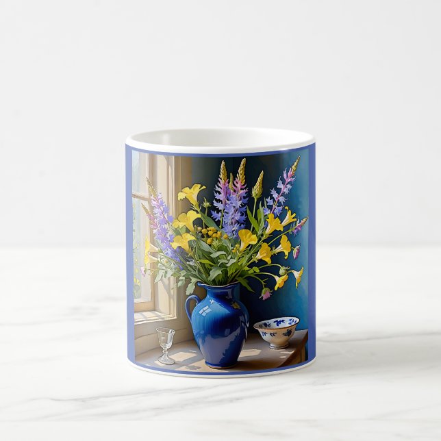 Caneca De Café Arte de Buquê Azul Amarelo Roxo (Centro)