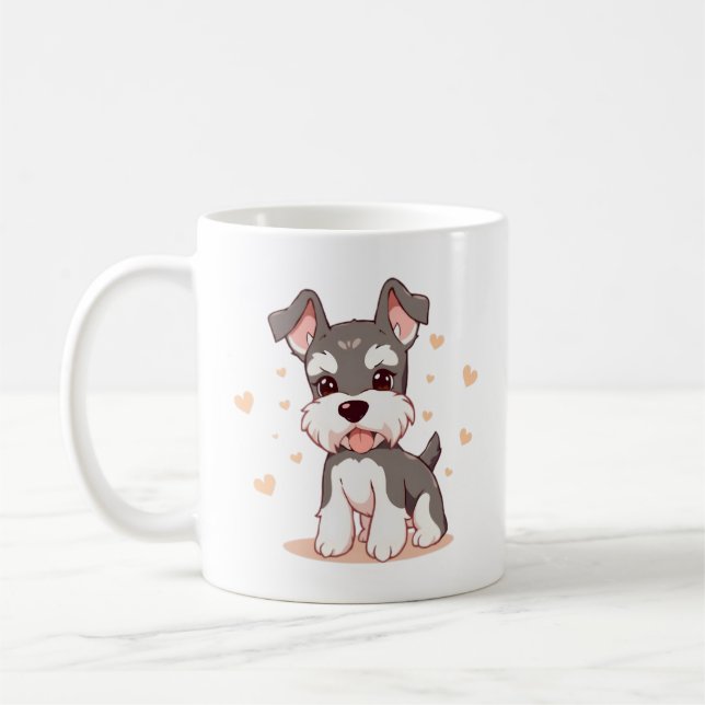 Caneca De Café Arte de Cachorro Fofinho Kawaii Schnauzer (Esquerda)