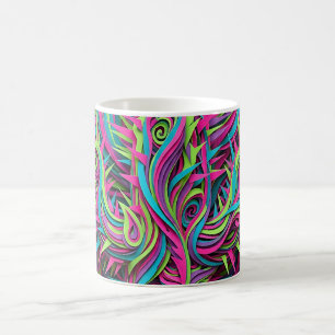 Caneca de Café Arte de Cacto Neon Abstrato no Dese