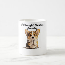 Caneca De Café Arte de Caneta e Tinta de Corgi suplicando "Eu Tro