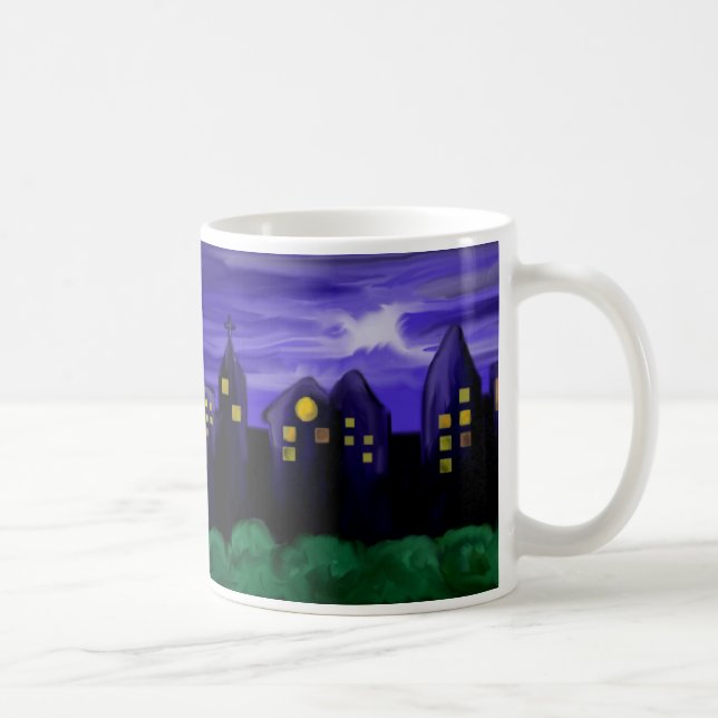 Caneca De Café Arte de canvas do arranha-céu noturno (Direita)