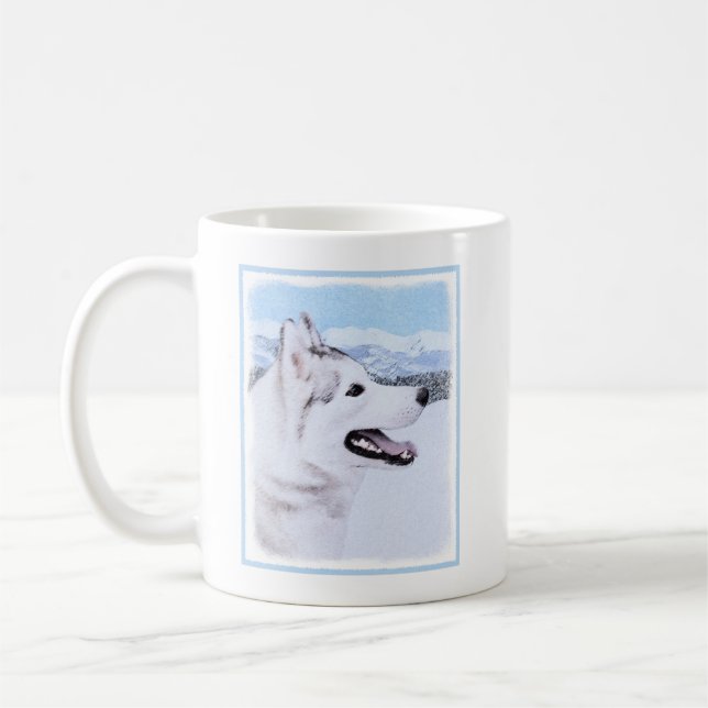 Caneca De Café Arte de Cão Siberiana (Prata e Branca) (Esquerda)