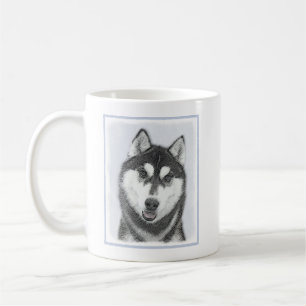 Caneca De Café Arte de Cão Siberiana (Preto e Branco)