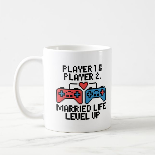 Caneca De Café Arte de Casamento de Gamer Pixel (Esquerda)